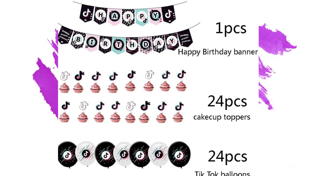 accesorios fiesta cumpleaños guirnalda globos tarta cupcake tiktok tik tok niña niño